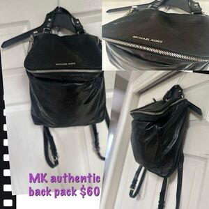 Michael Kors Black Leather Backpack with Silver Accents